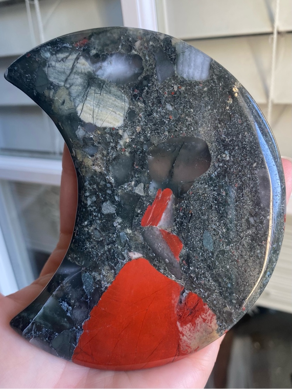 🌙❤️ 4.5” African Bloodstone Crystal Moon — With Silver Moon Stand